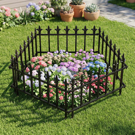 Decorative Metal Garden Fence, No-Dig, Black, 5/10-Pack