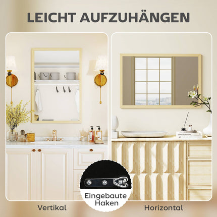 Decorative Wall Mirror, 40x60 cm, Natural MDF Frame