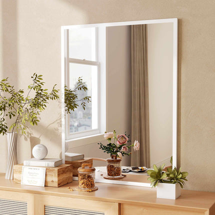 Decorative Wall Mirror, 70 x 90 cm, White MDF Frame