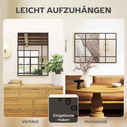 Decorative Wall Mirror, Black Metal Frame, 50 x 70 cm