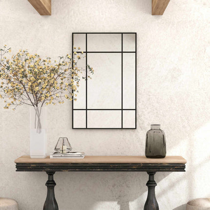 Dekorativní nástěnné zrcadlo, černý kovový rám, 90x60 cm