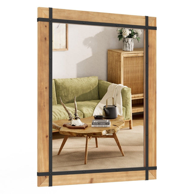 Dekorativní závěsné nástěnné zrcadlo ve venkovském stylu 77 x 99.5 cm přírodní