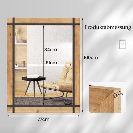 Dekorativní závěsné nástěnné zrcadlo ve venkovském stylu 77 x 99.5 cm přírodní