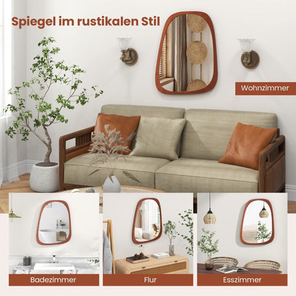 Dekorativní nástěnné zrcadlo v rustikálním rámu, asymetrické zrcadlo 68 x 53.5 cm
