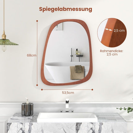 Dekorativní nástěnné zrcadlo v rustikálním rámu, asymetrické zrcadlo 68 x 53.5 cm