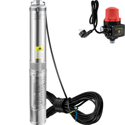 Deep Well Submersible Pump 750W, 62m Head, IP68, Pressure Switch