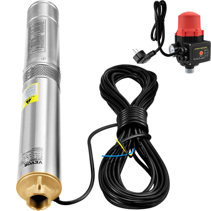 Deep Well Submersible Pump 750W, 62m Head, IP68, Pressure Switch