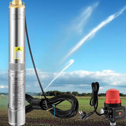 Deep Well Submersible Pump 750W, 62m Head, IP68, Pressure Switch