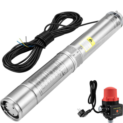 Deep Well Submersible Pump 750W, 62m Head, IP68, Pressure Switch