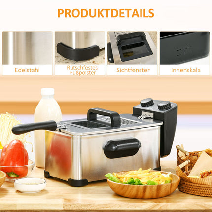 Deep fryer, 3 liters, 2,000W power, transparent lid, cool handle, black