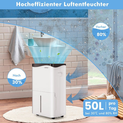 Odvlhčovač vzduchu, mobilní elektrický pokojový odvlhčovač 25L/24h pro místnost cca 60m²