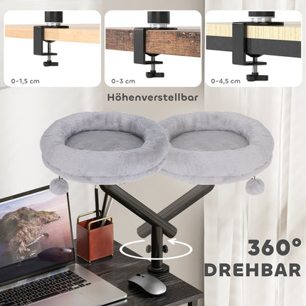 Kočičí pelíšek na stůl s otáčením 360, nastavitelná výška, šedý