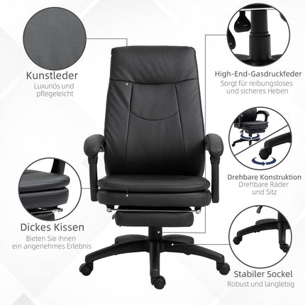 Ergonomická černá kancelářská židle s podnožkou, polstrované opěradlo