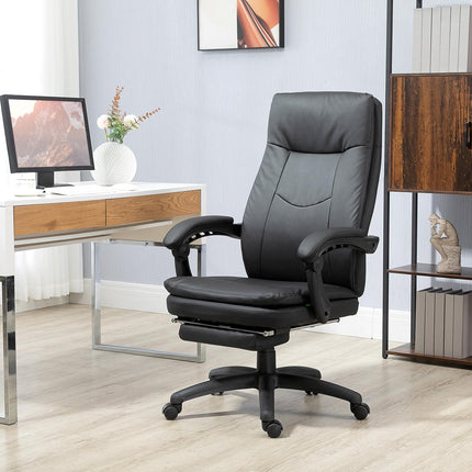 Ergonomická černá kancelářská židle s podnožkou, polstrované opěradlo
