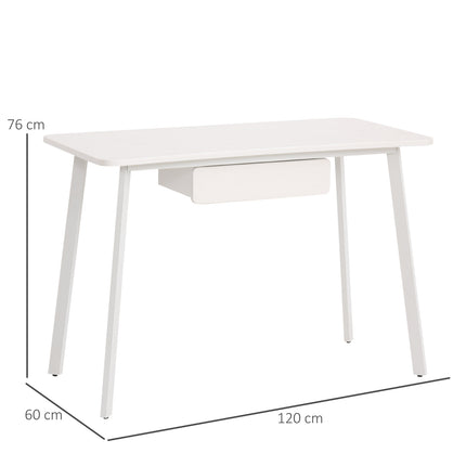 Elegant white office table with drawers, MDF & steel, 120x60x76 cm