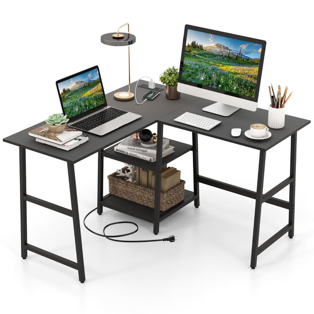 Rohový psací stůl do L se zásuvkami a USB porty 120 x 120 x 75 cm černý