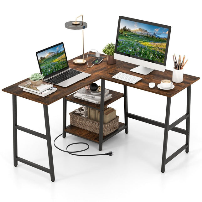 Rohový psací stůl do L se zásuvkami a USB porty 120 x 120 x 75 cm rustikální hnědá