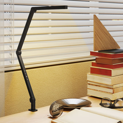 Stolní lampa s nastavitelným jasem a barvou světla, kovová svorka