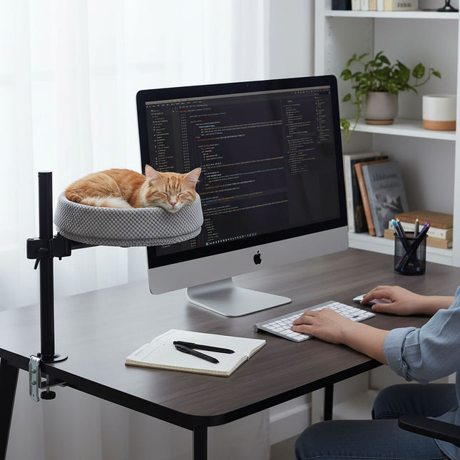 Desk-Mounted Cat Bed – Height Adjustable, Soft Nest