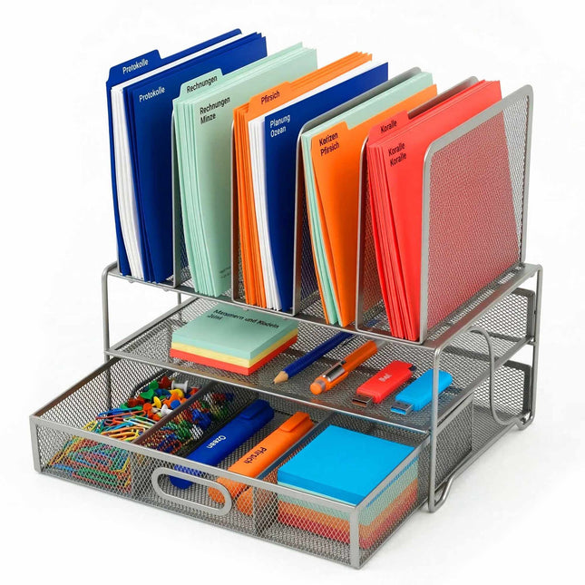 Bureau-organizer, 6 vakken, lade, stalen gaas