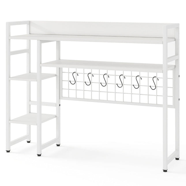 Schreibtischregal mit 4 Ebenen und 6 Haken – Weiß, 94x25x74 cm