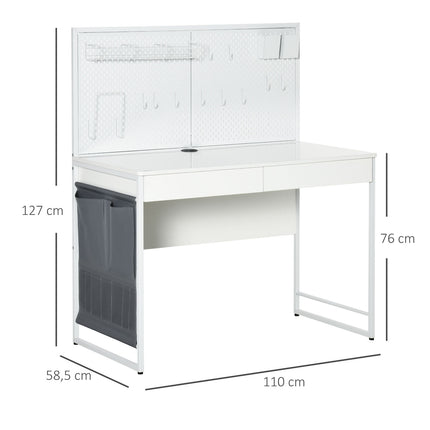 White & Gray Desk - Cloth bag, 2 drawers, Note grid