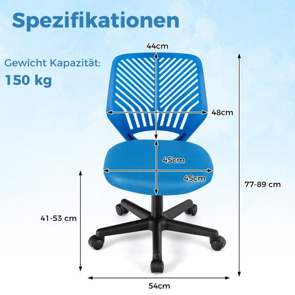 Dětská židle k psacímu stolu bez područek 54 x 54 x 77-89 cm modrá