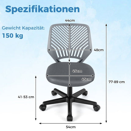 Dětská židle k psacímu stolu bez područek 54 x 54 x 77-89 cm šedá