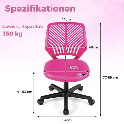 Dětská židle k psacímu stolu bez područek 54 x 54 x 77-89 cm růžová