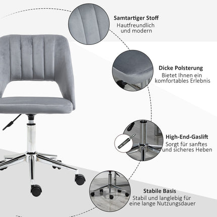 Ergonomická otočná židle k psacímu stolu ve vzhledu sametu, tmavě šedá