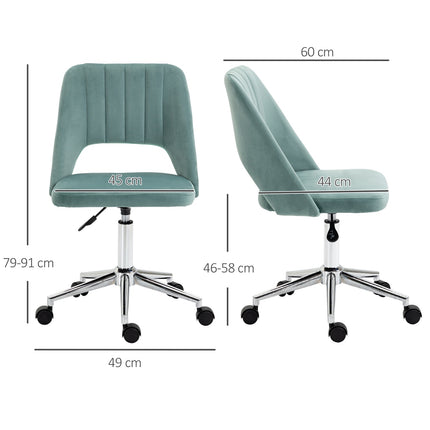 Ergonomická židle k psacímu stolu ze zeleného sametu – nastavitelná, bez područek