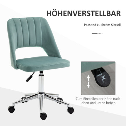 Ergonomická židle k psacímu stolu ze zeleného sametu – nastavitelná, bez područek