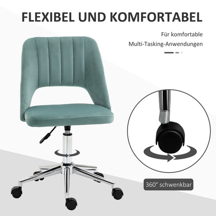 Ergonomická židle k psacímu stolu ze zeleného sametu – nastavitelná, bez područek