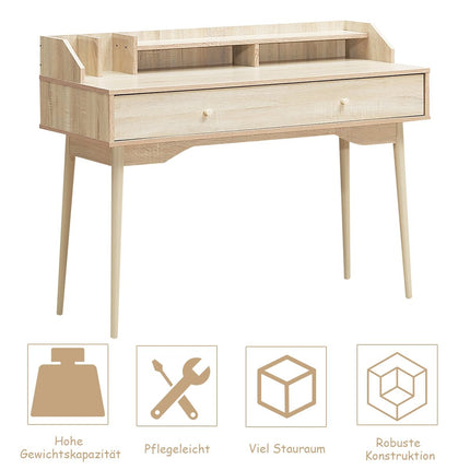 Desk computer table with drawer office table made of solid wood PC workstation 120 x 50 x 93 cm natural