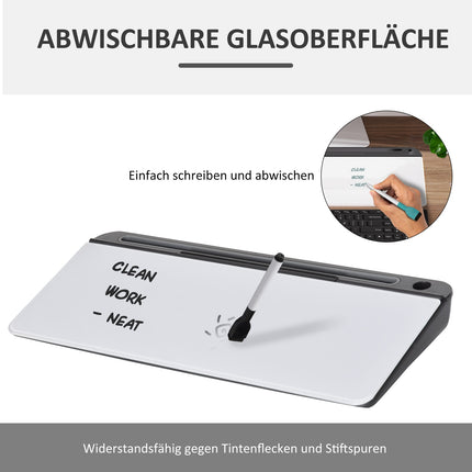 Skleněná popisovací tabule se stolním stojánkem, 45x20cm, bílá+černá