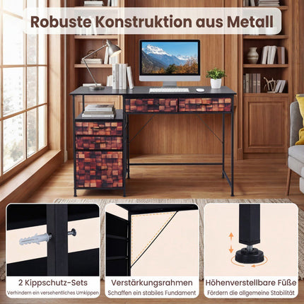 Desk with 5 Fabric Drawers and Shelf – Brown, 120x50 cm