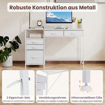 Desk with 5 Fabric Drawers and Shelf – White, 120x50 cm