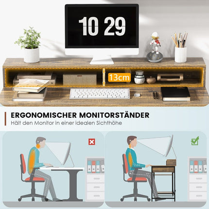 Psací stůl se zásuvkou, podstavcem pod monitor a 2 otevřenými policemi, počítačový stůl s kovovým rámem 120 x 56 x 90.5 cm