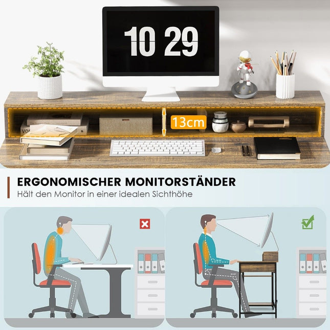 Psací stůl se zásuvkou, podstavcem pod monitor a 2 otevřenými policemi, počítačový stůl s kovovým rámem 120 x 56 x 90.5 cm