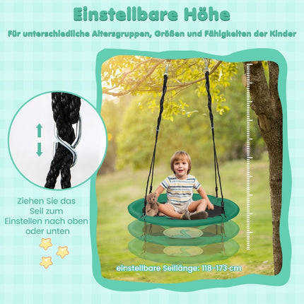 Hnízdová houpačka o průměru 100 cm s nastavitelnými lany, závěsná dětská kulatá houpačka, zelená