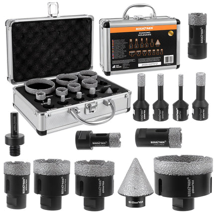 Sada diamantových vrtacích korunek, 13 ks, 6-68mm, závit M14