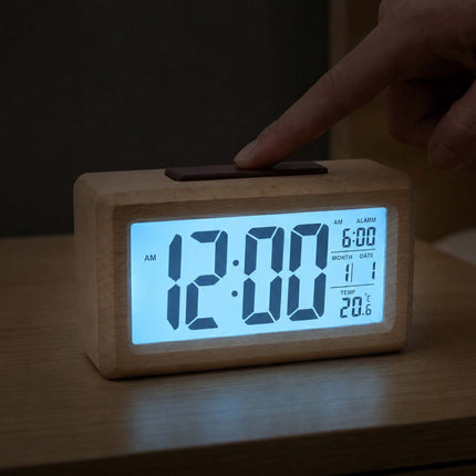 Digitální budík z bukového dřeva, přírodní povrch