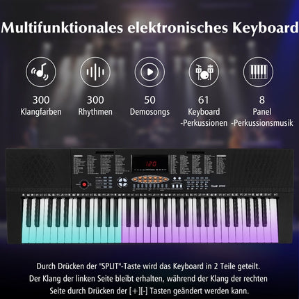 Digitální piano pro začátečníky, 61 kláves, 300 zvuků
