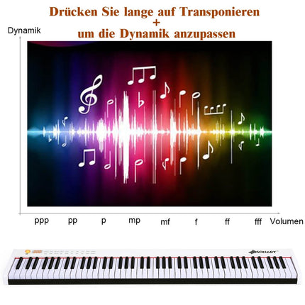 Digitální piano s 88 klávesami, přenosný elektronický keyboard 127 x 21.5 x 6.5cm bílá + černá