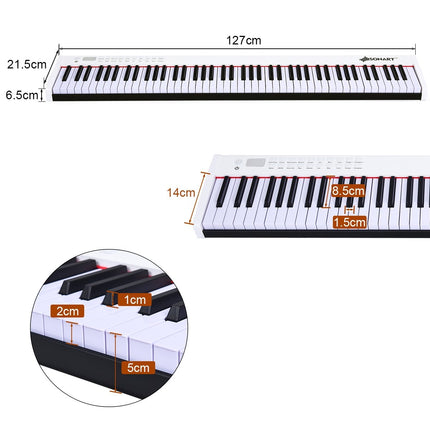 Digitální piano s 88 klávesami, přenosný elektronický keyboard 127 x 21.5 x 6.5cm bílá + černá