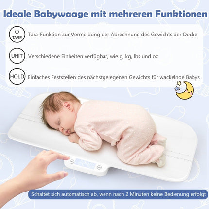 Digitální kojenecká váha, multifunkční dětská váha se 4 režimy měření, nosnost až 30 kg, bílá