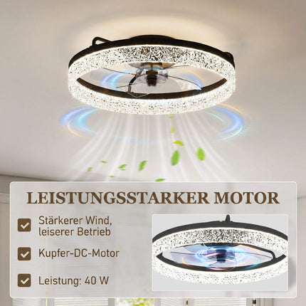 Stmívatelný LED stropní ventilátor s dálkovým ovládáním, černý, průměr 50cm