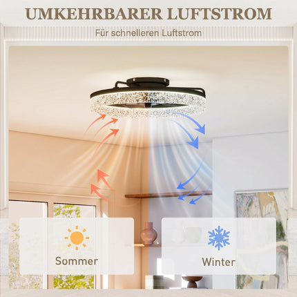 Stmívatelný LED stropní ventilátor s dálkovým ovládáním, černý, průměr 50cm
