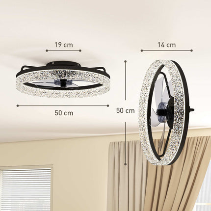 Stmívatelný LED stropní ventilátor s dálkovým ovládáním, černý, průměr 50cm