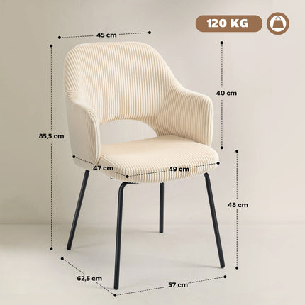 Dining Chair, Cord Upholstery, Shell Shape, Metal Legs, Beige